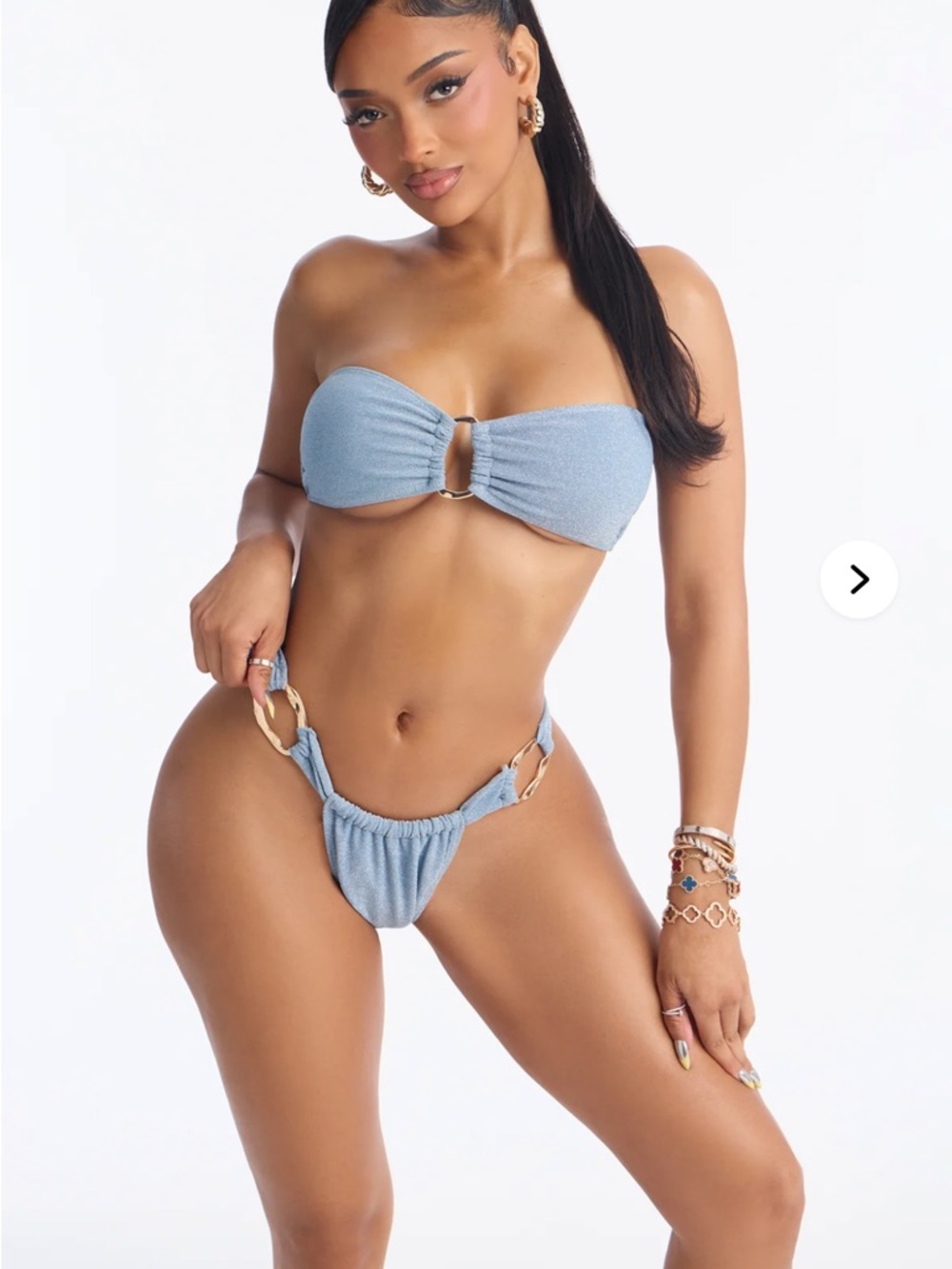 Strapless Light Blue Ring-Detail Bikini Set Sz L nwt